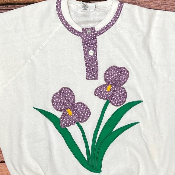 Vintage 1980s Floral Flower Crewneck Pullover Jumper 80s Sweatshirt - Picture 2 of 5